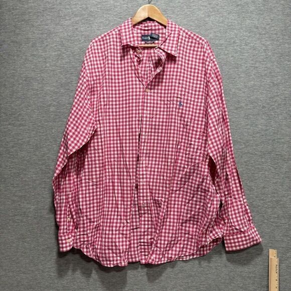 Ralph Lauren Mens Button Up Shirt 2XLT Classic Fit Red Gingham Check Long Sleeve - Picture 1 of 7